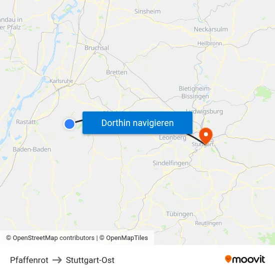 Pfaffenrot to Stuttgart-Ost map