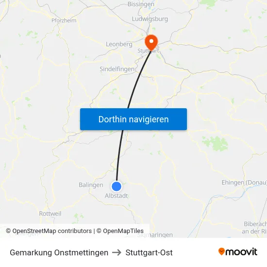 Gemarkung Onstmettingen to Stuttgart-Ost map