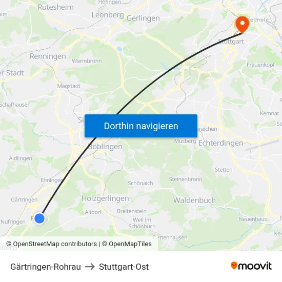 Gärtringen-Rohrau to Stuttgart-Ost map
