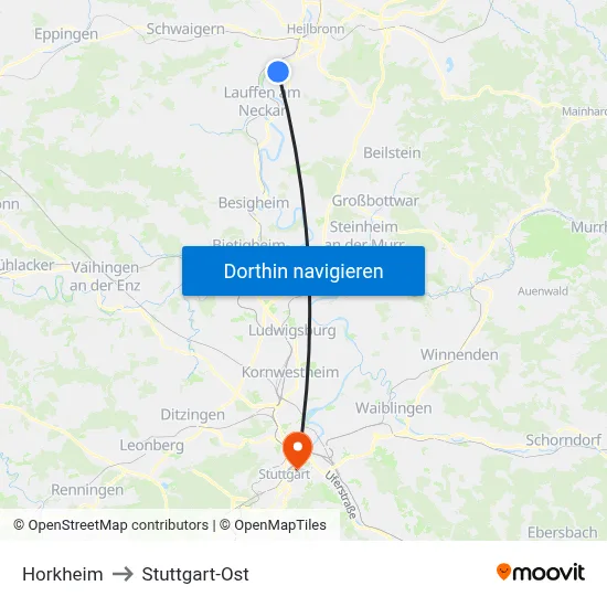 Horkheim to Stuttgart-Ost map