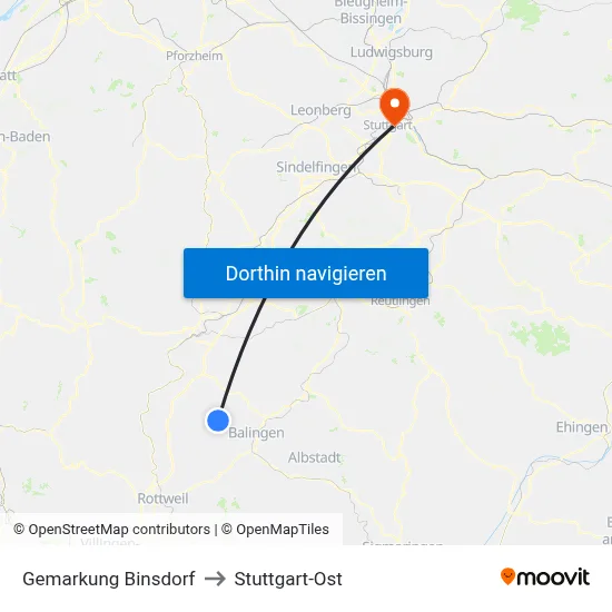 Gemarkung Binsdorf to Stuttgart-Ost map