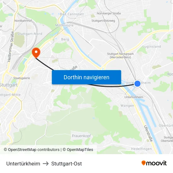 Untertürkheim to Stuttgart-Ost map