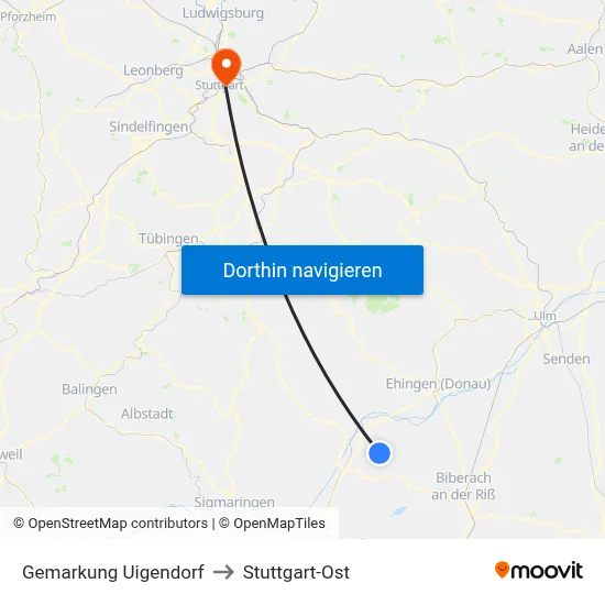 Gemarkung Uigendorf to Stuttgart-Ost map