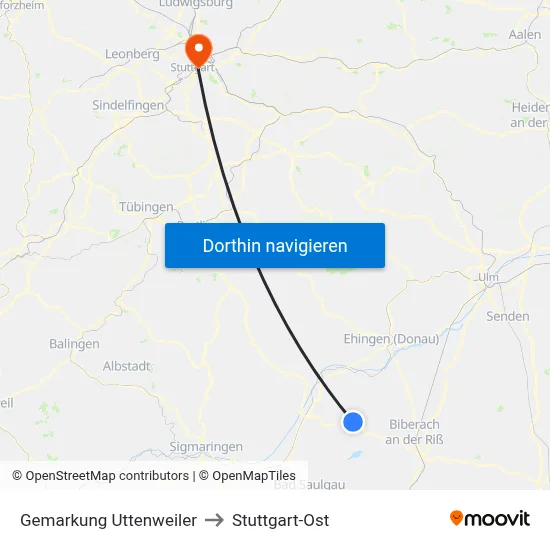 Gemarkung Uttenweiler to Stuttgart-Ost map