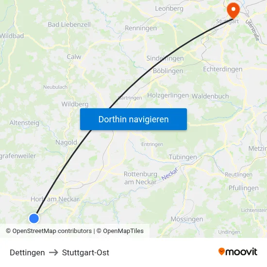 Dettingen to Stuttgart-Ost map