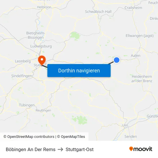 Böbingen An Der Rems to Stuttgart-Ost map