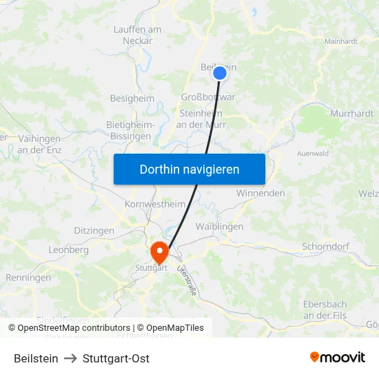 Beilstein to Stuttgart-Ost map