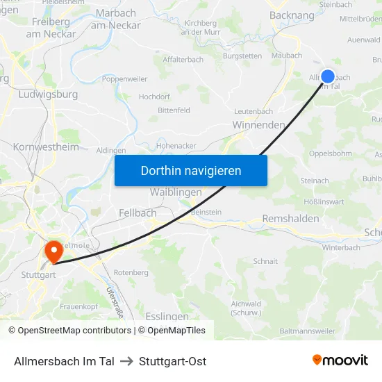 Allmersbach Im Tal to Stuttgart-Ost map