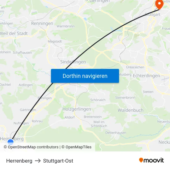 Herrenberg to Stuttgart-Ost map
