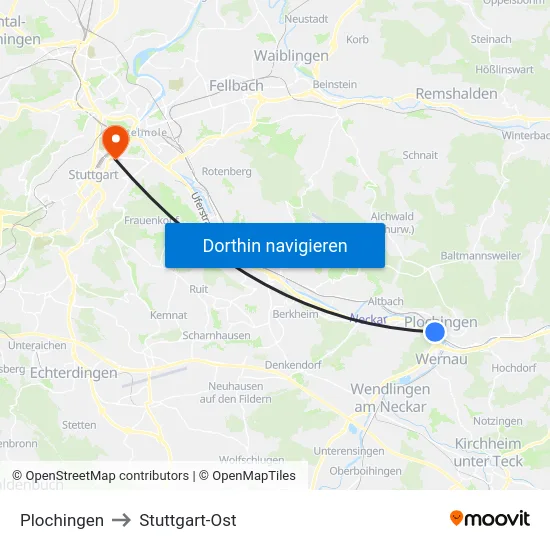 Plochingen to Stuttgart-Ost map