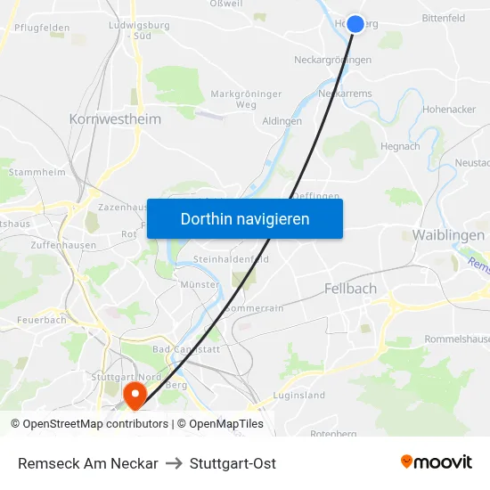 Remseck Am Neckar to Stuttgart-Ost map