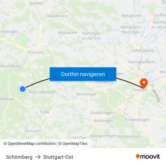 Schömberg to Stuttgart-Ost map