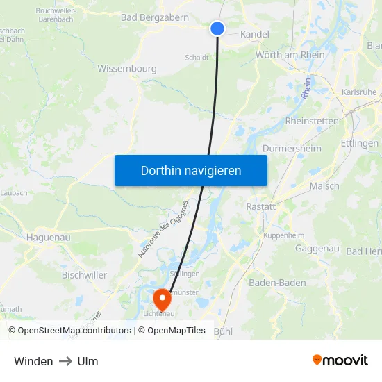 Winden to Ulm map