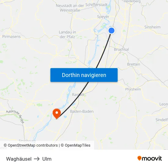 Waghäusel to Ulm map