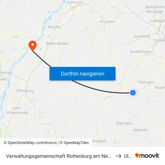 Verwaltungsgemeinschaft Rottenburg am Neckar to Ulm map