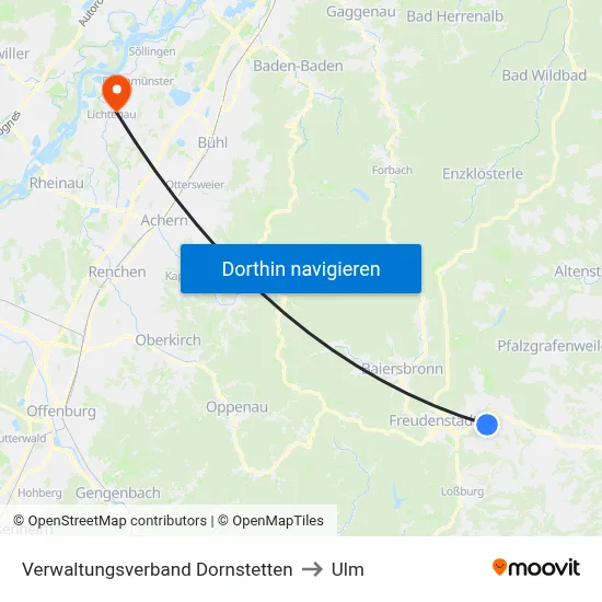 Verwaltungsverband Dornstetten to Ulm map