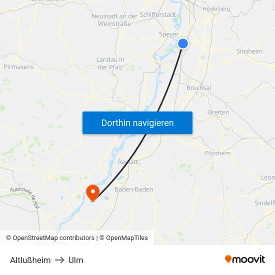 Altlußheim to Ulm map