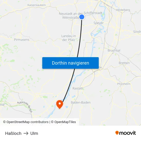 Haßloch to Ulm map