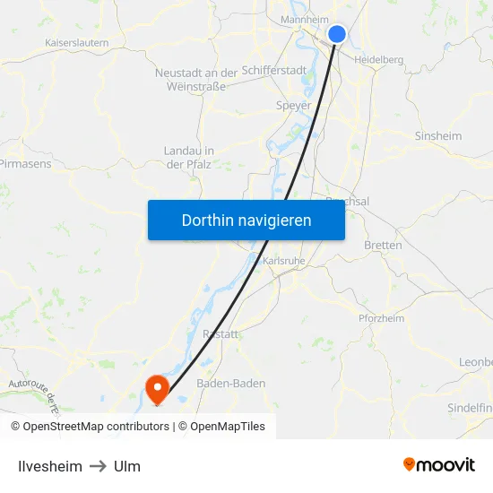 Ilvesheim to Ulm map