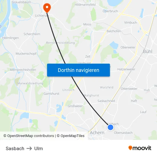 Sasbach to Ulm map