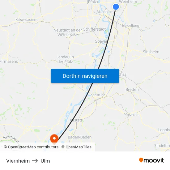 Viernheim to Ulm map