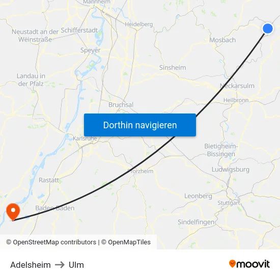 Adelsheim to Ulm map