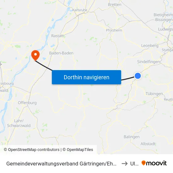 Gemeindeverwaltungsverband Gärtringen/Ehningen to Ulm map