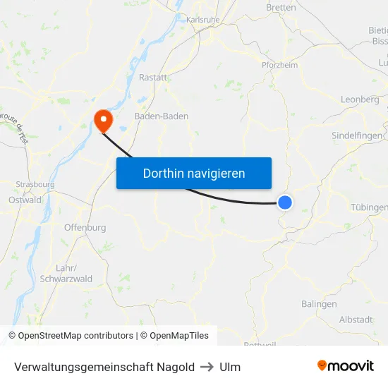 Verwaltungsgemeinschaft Nagold to Ulm map