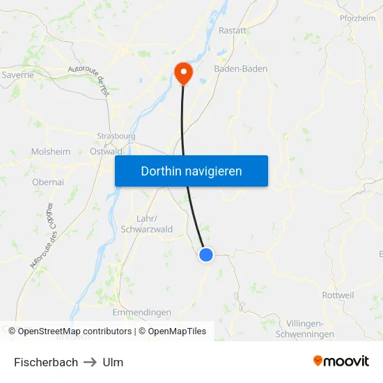 Fischerbach to Ulm map