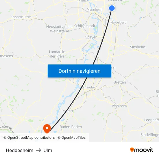 Heddesheim to Ulm map