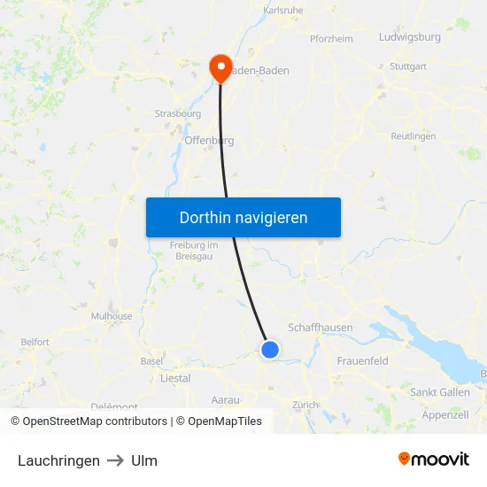 Lauchringen to Ulm map