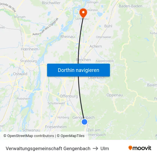 Verwaltungsgemeinschaft Gengenbach to Ulm map