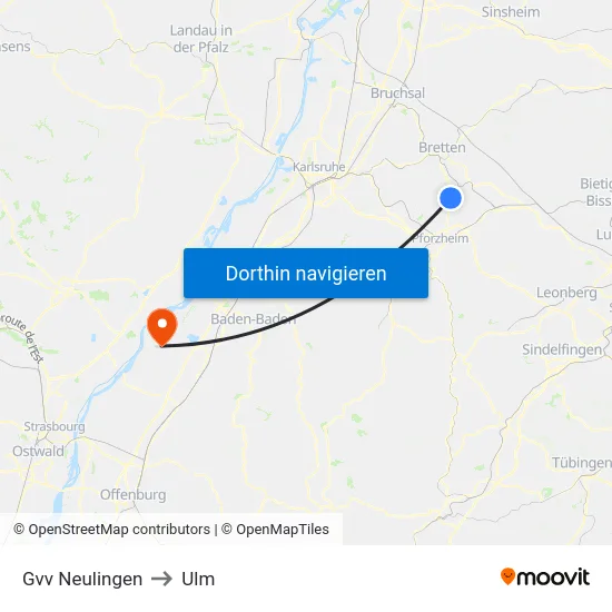 Gvv Neulingen to Ulm map