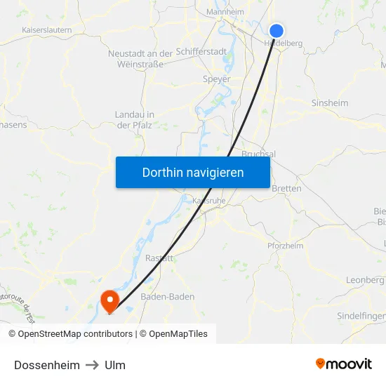 Dossenheim to Ulm map