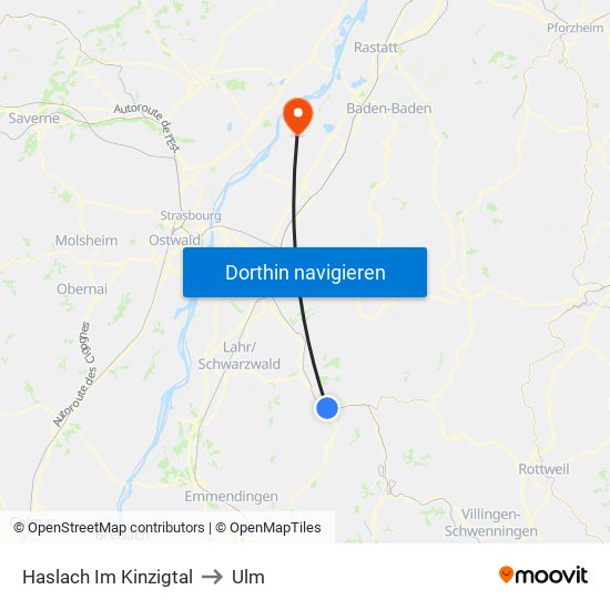 Haslach Im Kinzigtal to Ulm map