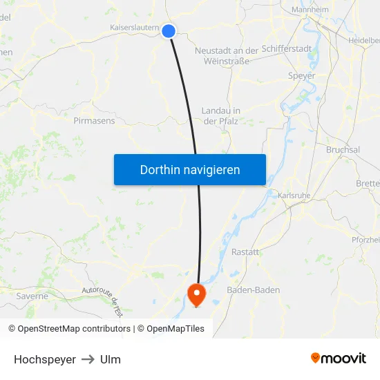 Hochspeyer to Ulm map