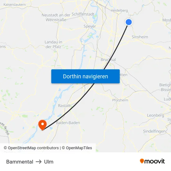 Bammental to Ulm map