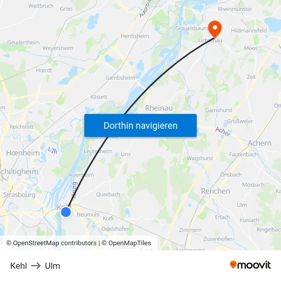 Kehl to Ulm map