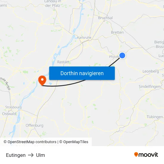 Eutingen to Ulm map