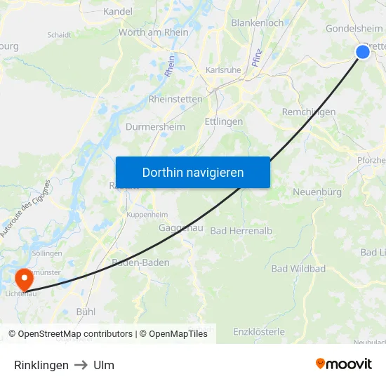 Rinklingen to Ulm map