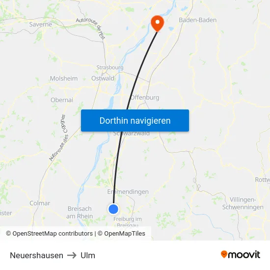 Neuershausen to Ulm map