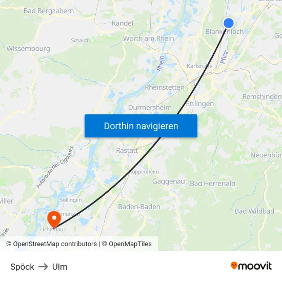 Spöck to Ulm map