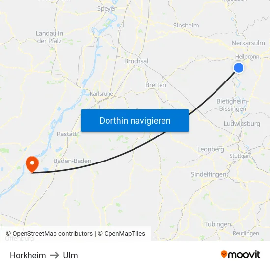 Horkheim to Ulm map