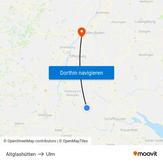 Altglashütten to Ulm map