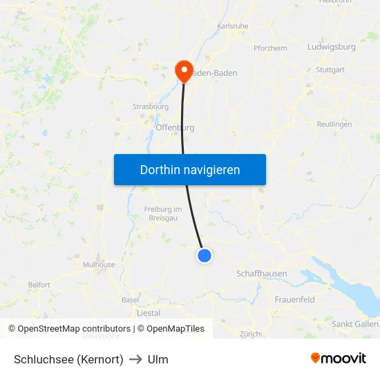 Schluchsee (Kernort) to Ulm map