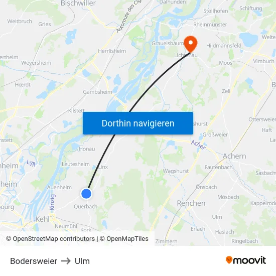 Bodersweier to Ulm map