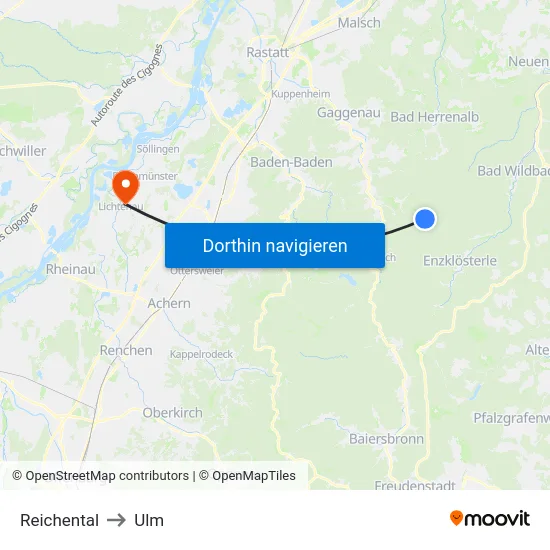 Reichental to Ulm map