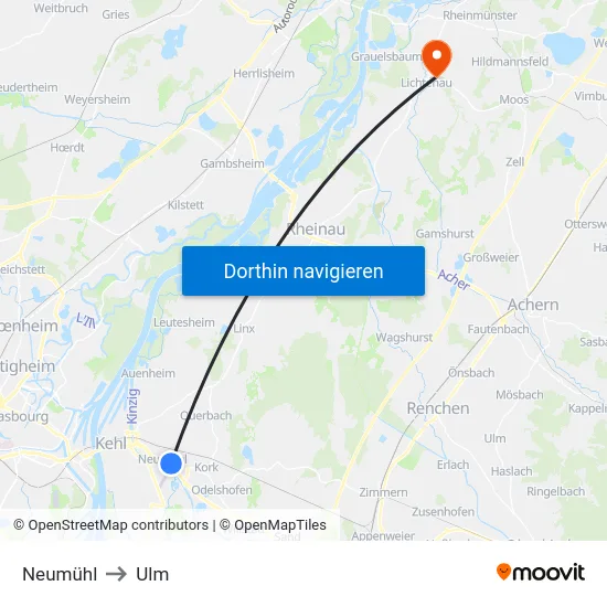 Neumühl to Ulm map