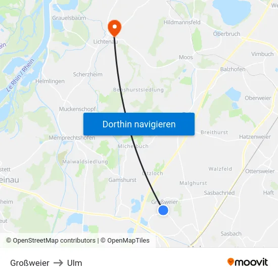 Großweier to Ulm map
