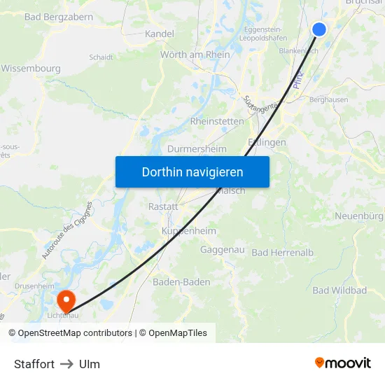Staffort to Ulm map
